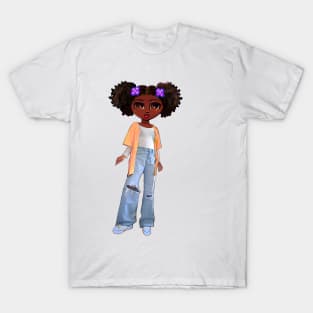 Beautiful Brown skin African American girl with Afro hair in 2 puffs. Black girls rock, black girl magic,melanin poppin queen anime girl drawn in manga style T-Shirt